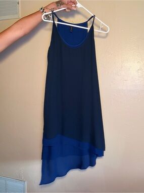 BCBGMaxAzria Navy Blue Layered Asymmetrical Slip Summer Dress
